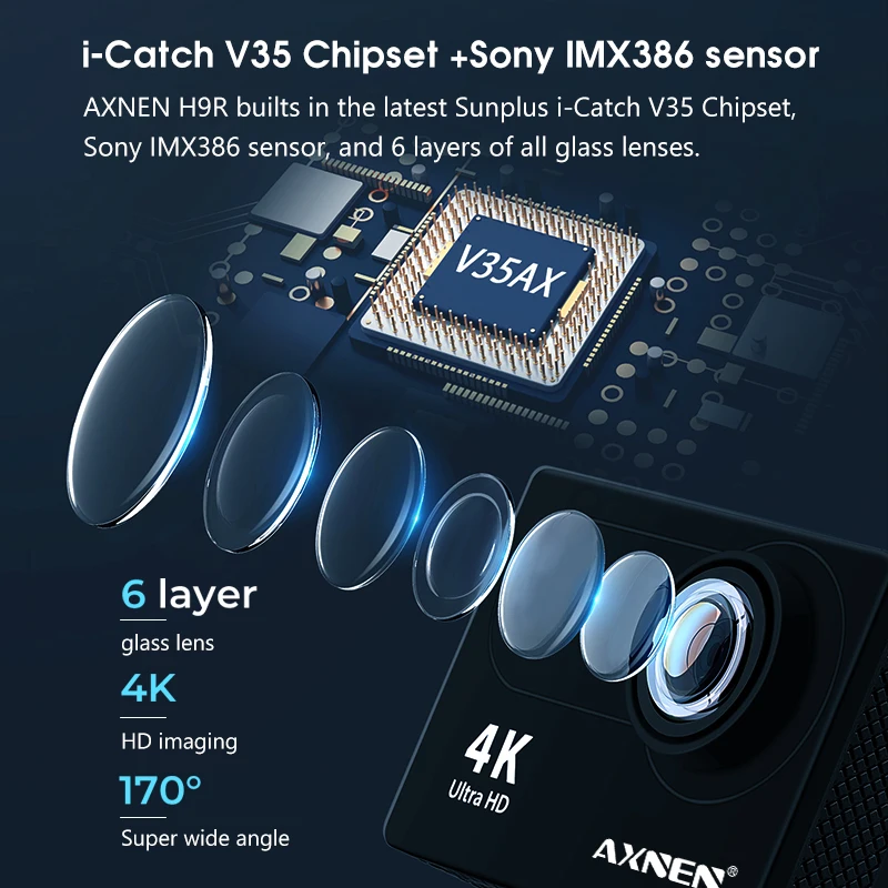 AXNEN H9R H9 Экшн-камера Ultra HD 4K 30fps 1080P 60fps WiFi 2 дюйма 170D Подводная Водонепроницаемая
