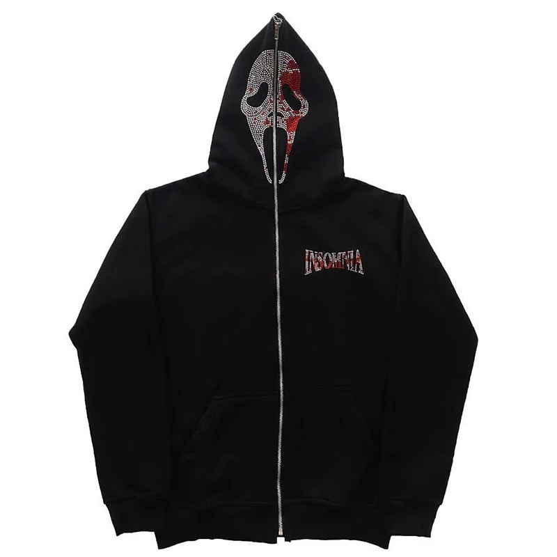 Rhinestone Zip Hoodie demon goth Sweatshirt Sport Coat Pullover Gothic Y2k Long Sleeve Oversized hoodie jacket Men's hoodies emo
Rhinestone Zip Hoodie demon goth Sweatshirt Sport Coat Pullover Gothic Y2k Long Sleeve Oversized hoodie jacket Men's hoodies emo