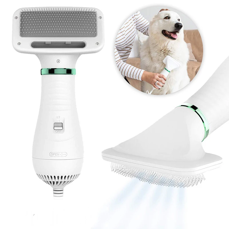 

Portable Dog Hair Dryer 2-in-1 with Slicker Brush Grooming for Cat Dog Brush Professional Adjustable Temperature Blower