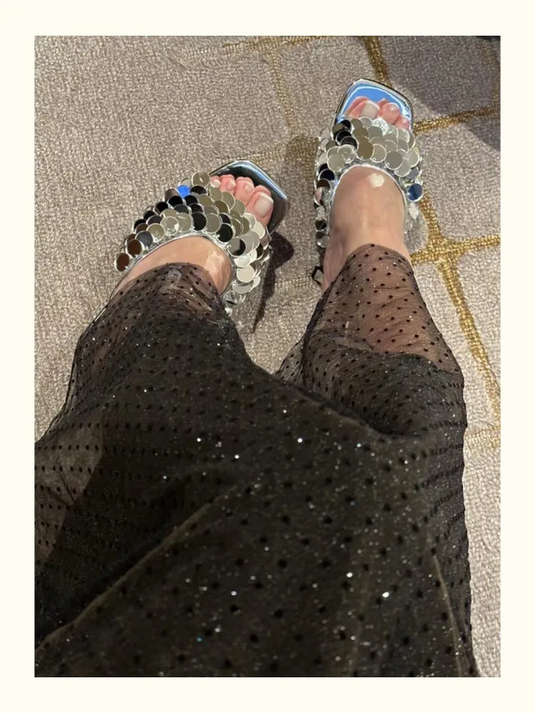 New Women's Shoes Fashion Square Head Stilettos Silver Sequin Open Toe Sandals Ladies Temperament French High Heels
New Women's Shoes Fashion Square Head Stilettos Silver Sequin Open Toe Sandals Ladies Temperament French High Heels