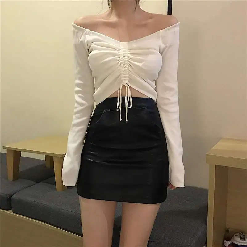 Spring Summer Sexy Women Off Shoulder T-Shirts Lady Crop Top Knit Ruched Drawstring Casual Slim Elastic Solid Streetwear
Spring Summer Sexy Women Off Shoulder T-Shirts Lady Crop Top Knit Ruched Drawstring Casual Slim Elastic Solid Streetwear