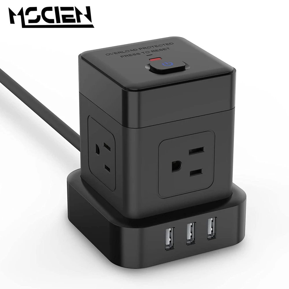 

MSCIEN Cube Power Strip with 4 Outlets & 3 USB Ports Charger US Plug Extension Cord Electric Expansion Socket For Home Office