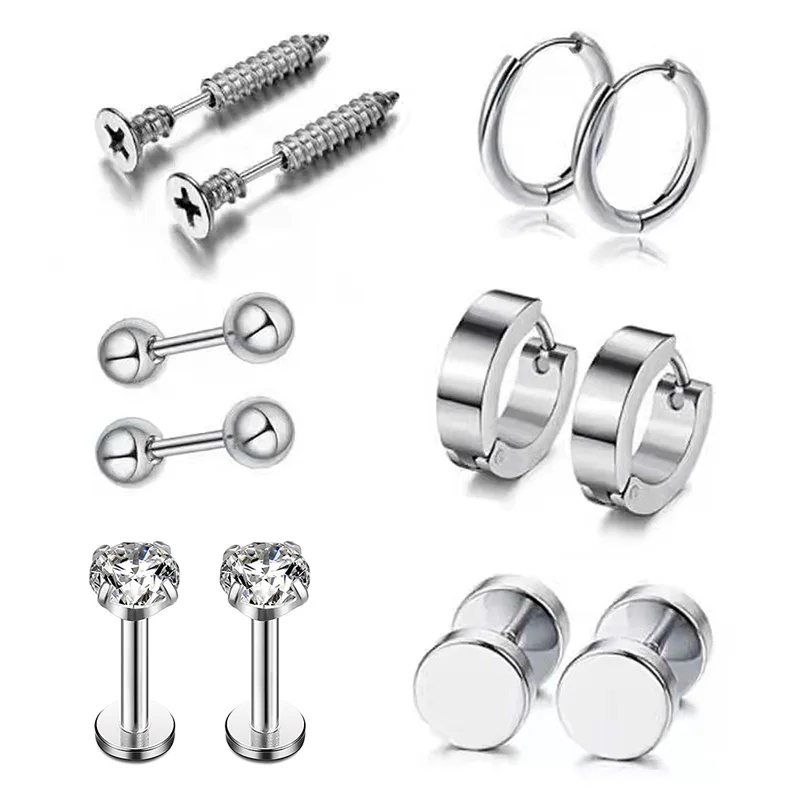 12pcs Stud Earring Set Hoop Stainless Steel Silver Color Labret Ear Piercing Cartilage Screw Tragus Helix Punk Men Women Jewelry
12pcs Stud Earring Set Hoop Stainless Steel Silver Color Labret Ear Piercing Cartilage Screw Tragus Helix Punk Men Women Jewelry