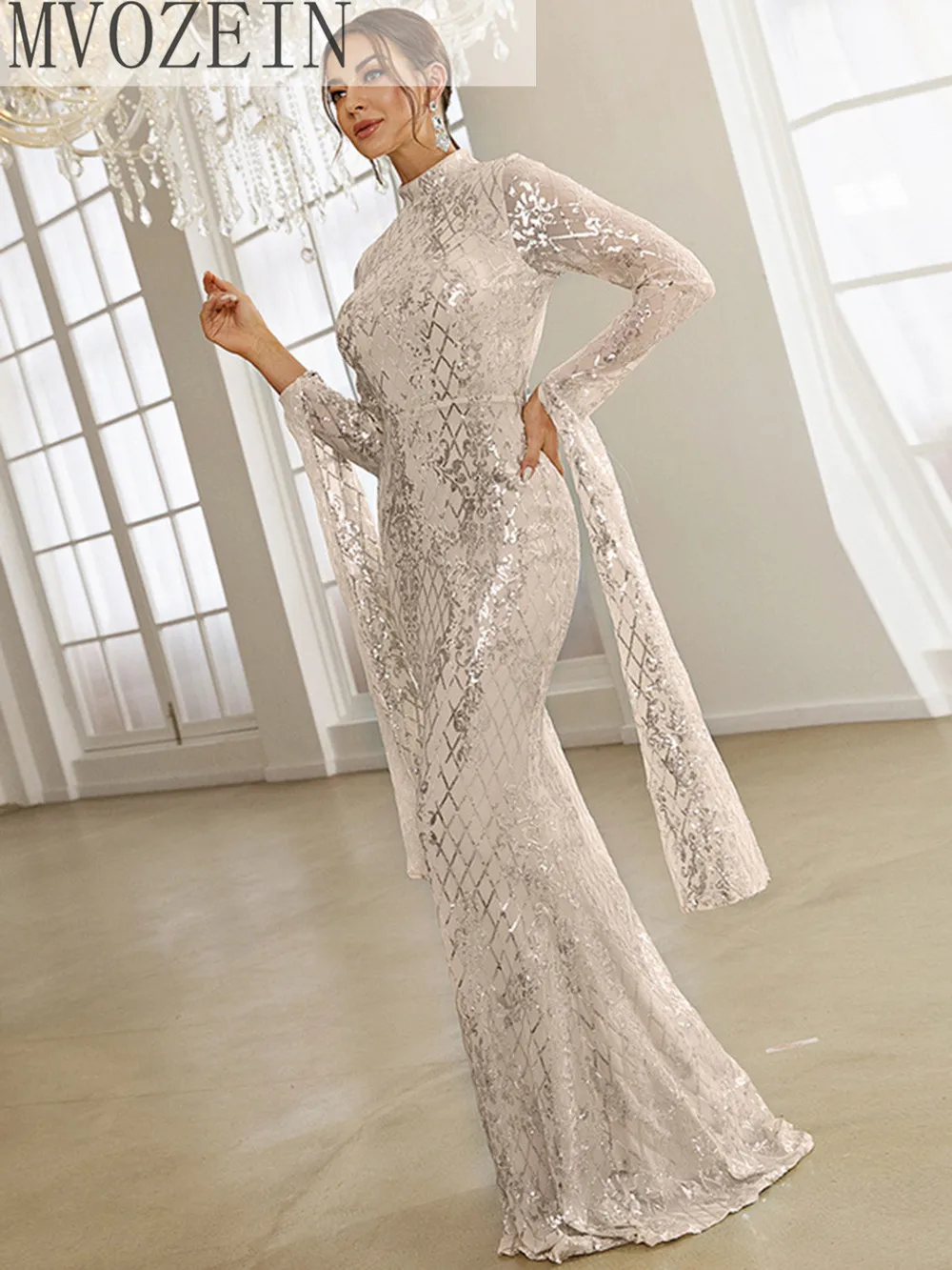 Блестящее вечернее платье-Русалка с высоким воротником, соблазнительные женские платья-футляры для вечеринок, официальное платье для вече...