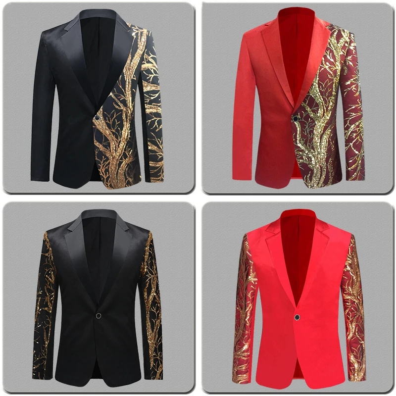British New Style Mens Gold Sequins Slim Fit Black Balzer Hip Hop Stage Singers Prom Dress Suit Jacket Party Jacket Men
British New Style Mens Gold Sequins Slim Fit Black Balzer Hip Hop Stage Singers Prom Dress Suit Jacket Party Jacket Men