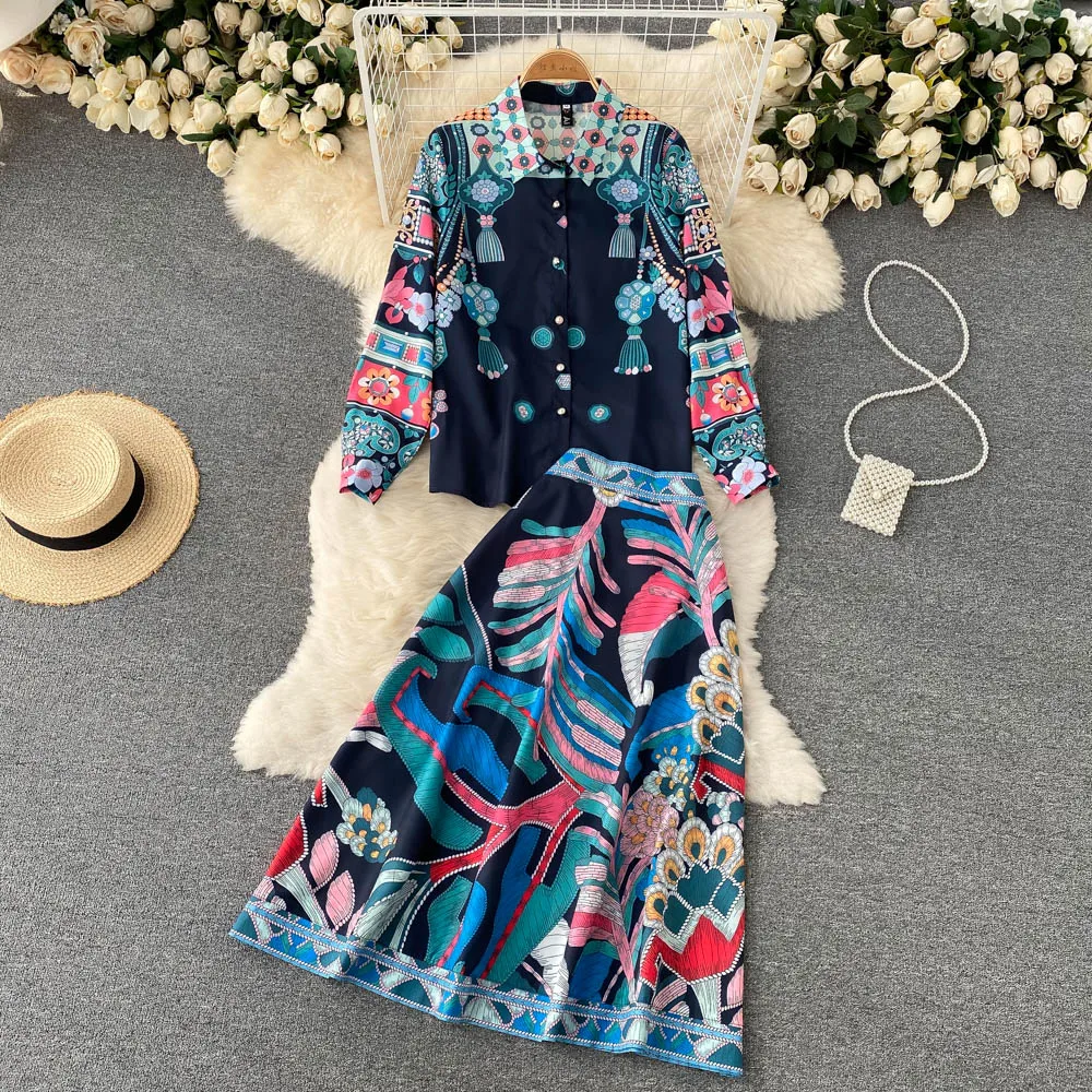 D224 Women New Fashion Spring Vintage Printed Long Sleeve Loose Shirt High Waist Skirt Two-piece Sets
D224 Women New Fashion Spring Vintage Printed Long Sleeve Loose Shirt High Waist Skirt Two-piece Sets