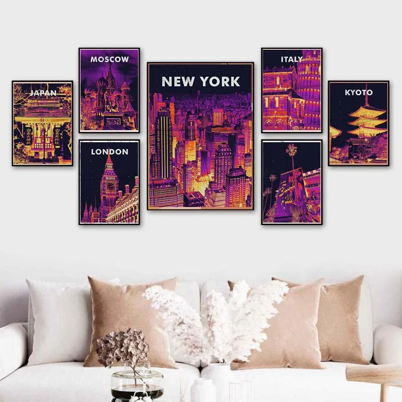 

Modern New York London Paris City Art Landscape Posters Canvas Pictures Living Room Home Decorative Paintings Wall Art Decor