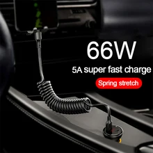 66W 5A USB Type C Data Cable 3A Micro USB Spring Pull Telescopic Fast Charging Cable for Android Phone Accessories Car USB Cable