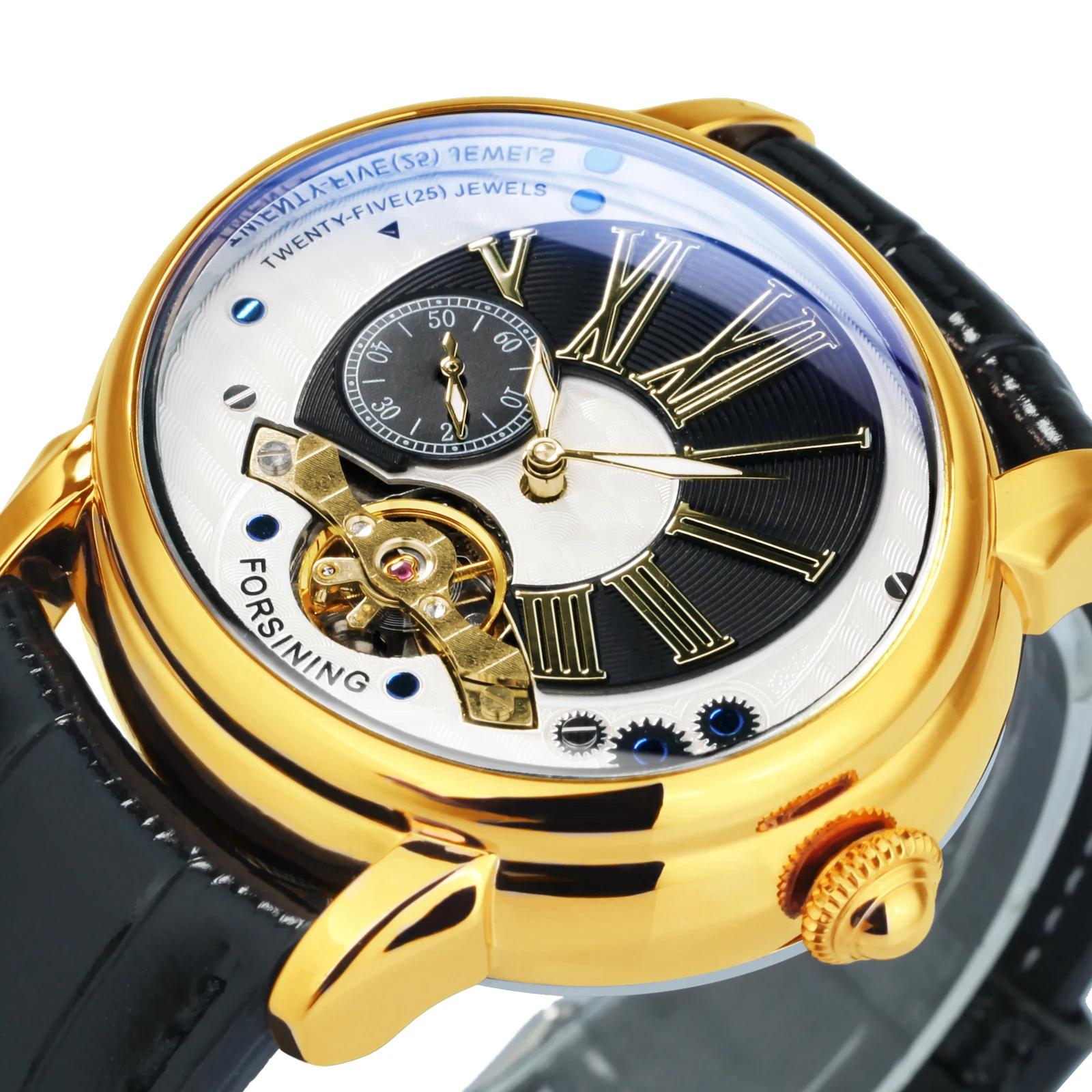 

Forsining Tourbillon Skeleton Automatic Mechanical Watches Luminous Hands Luxury Brand Genuine Leather Belt Oval Gold Mens Watch