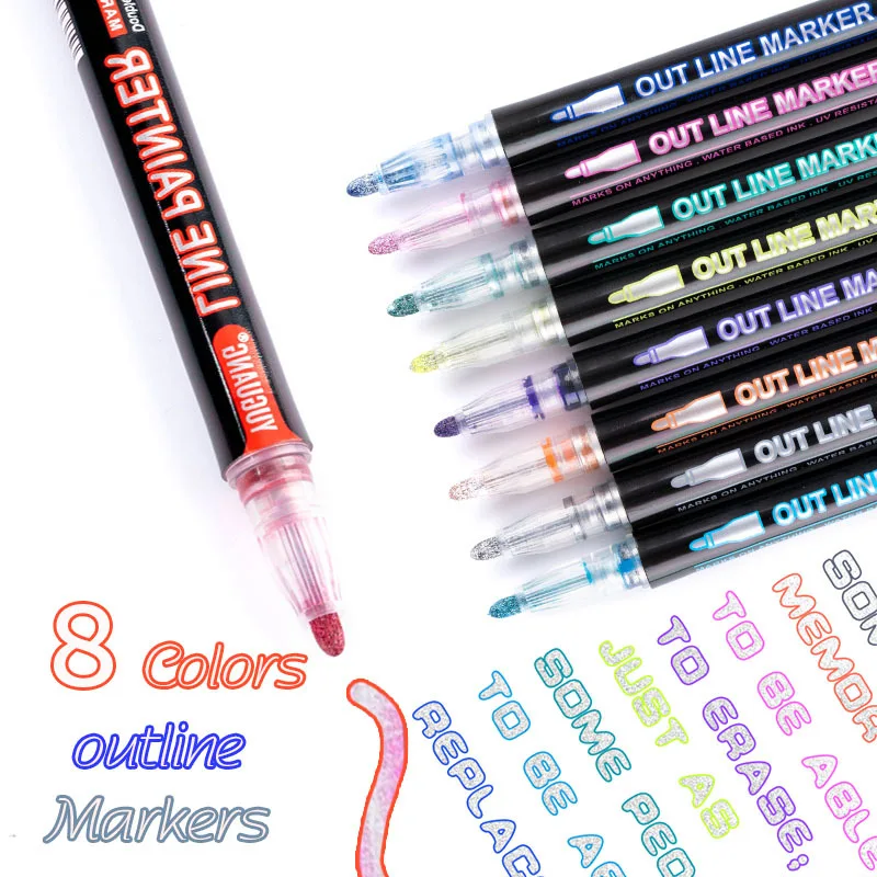 8/12 Colors Per Set of Double Line Outline Pen Double Line Pen Dream Color Highlighter Pen Set Metal Color Pen Art Supplies
8/12 Colors Per Set of Double Line Outline Pen Double Line Pen Dream Color Highlighter Pen Set Metal Color Pen Art Supplies