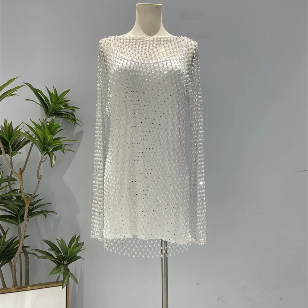 Sexy Bling Mesh Rhinestone Women Dress Long Sleeves Diamond Fishnet Hollow Out See Through Evening Party Dress
Sexy Bling Mesh Rhinestone Women Dress Long Sleeves Diamond Fishnet Hollow Out See Through Evening Party Dress
