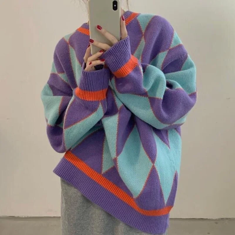 Sweater Women's Diamond Knit Pullover O-neck Loose Sweater Women's Oversized Sweater Korean Casual Streetwear Simplee Sweater
Sweater Women's Diamond Knit Pullover O-neck Loose Sweater Women's Oversized Sweater Korean Casual Streetwear Simplee Sweater