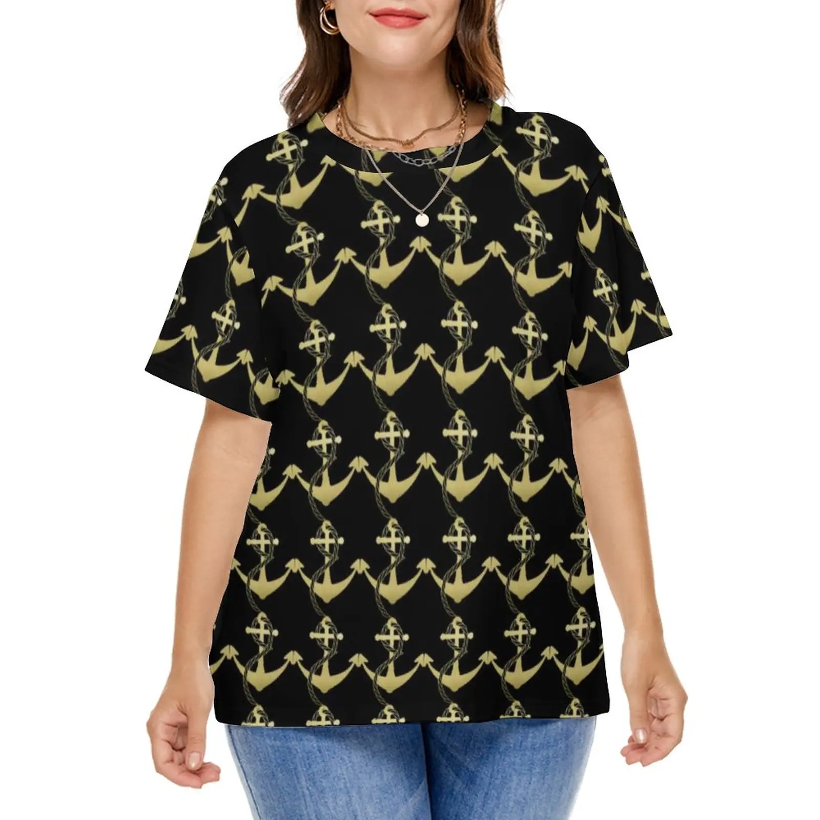 Nautical T-Shirt Gold Anchor Print Retro T-Shirts Short Sleeve Streetwear Tshirt Summer Print Tees Plus Size 7XL 8XL
Nautical T-Shirt Gold Anchor Print Retro T-Shirts Short Sleeve Streetwear Tshirt Summer Print Tees Plus Size 7XL 8XL