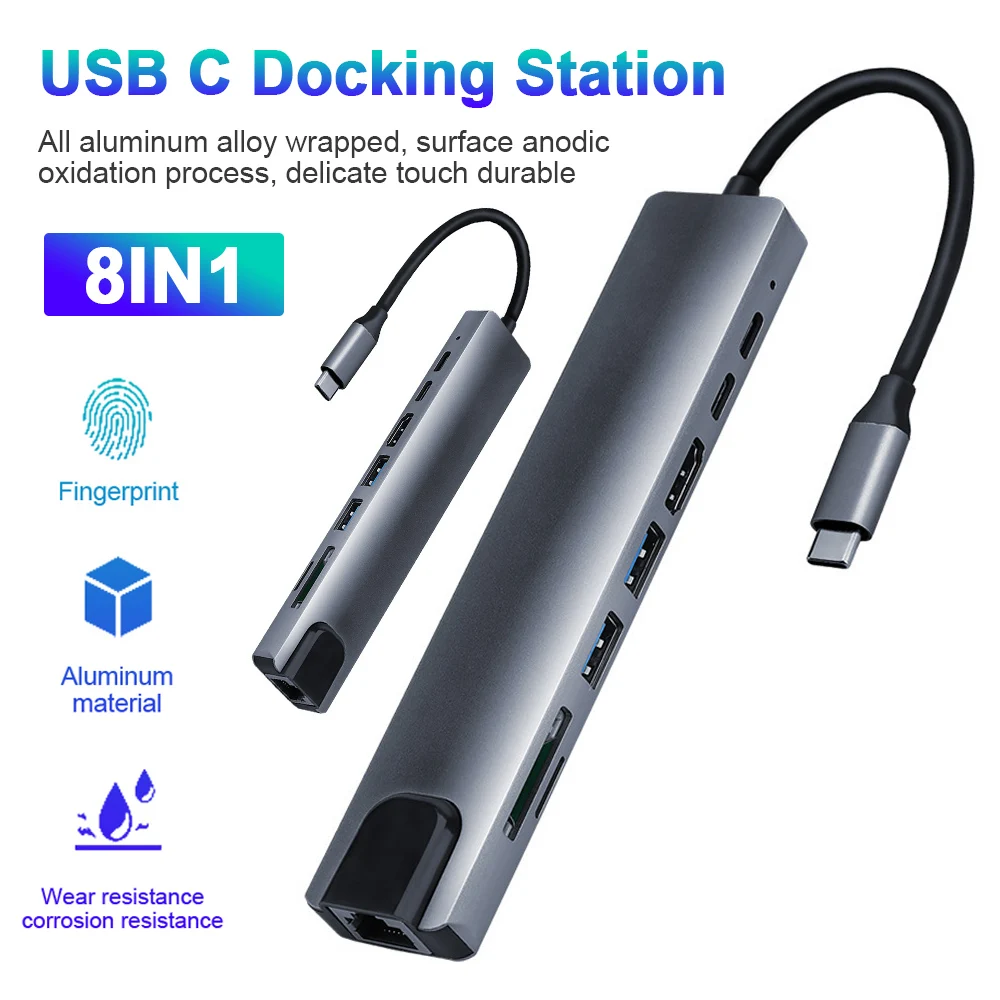 USB C Hub 8 In 1 Type C 3.1 Dock RJ45 SD/TF Card Reader PD Fast Charger Thunderbolt 3 4K HDMI-Compatible Adapter for MacBook Pro
USB C Hub 8 In 1 Type C 3.1 Dock RJ45 SD/TF Card Reader PD Fast Charger Thunderbolt 3 4K HDMI-Compatible Adapter for MacBook Pro