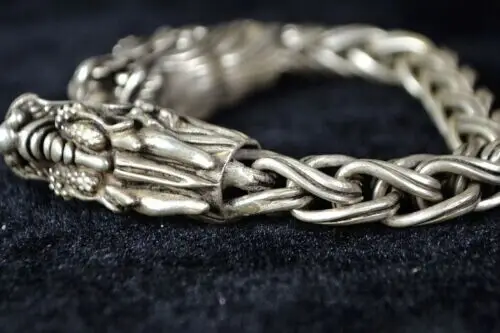 

Коллекционный старинный тибетский серебряный плетеный браслет ручной работы, дракон, Благородный китайский браслет