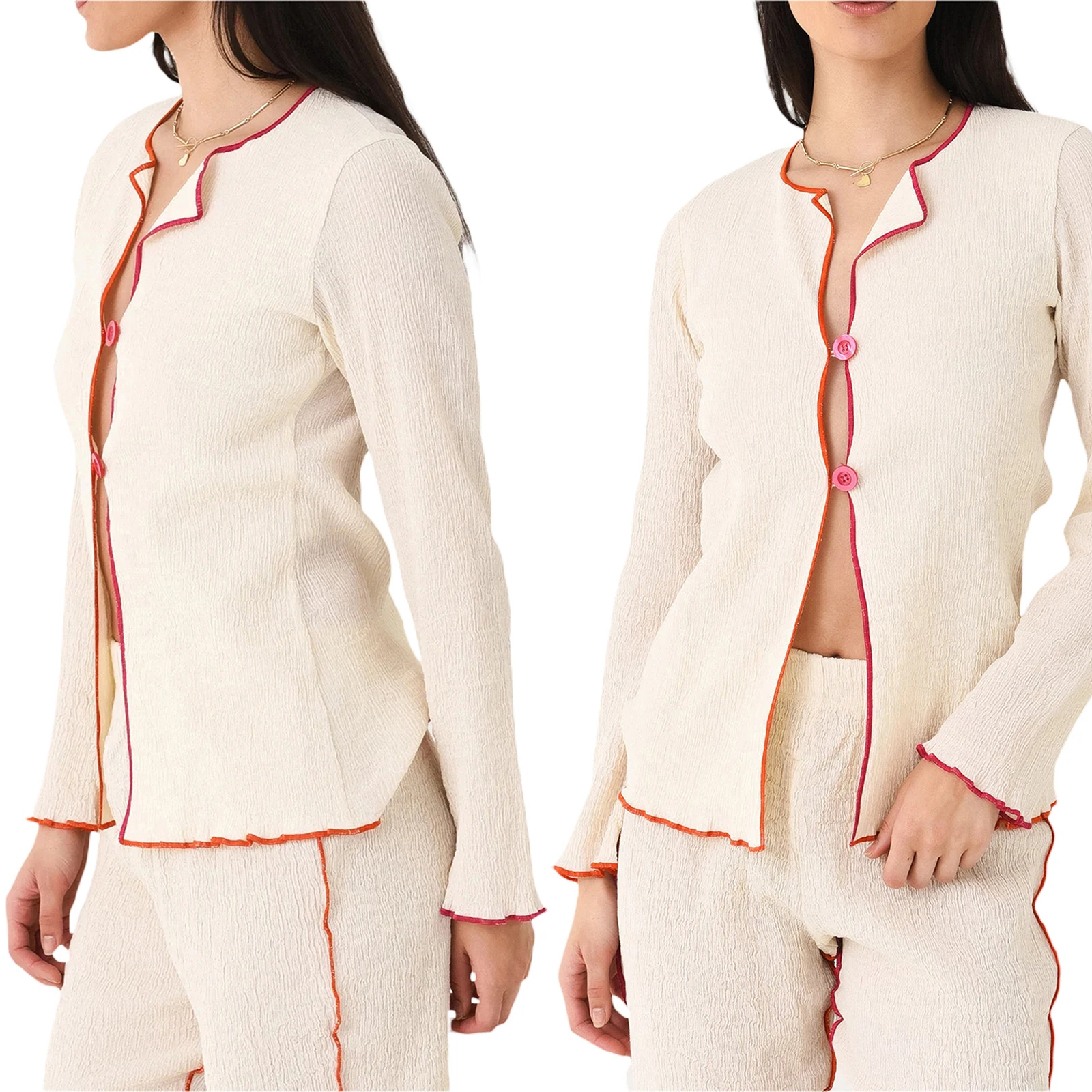 Women's 2 Piece Lounge Set Long Sleeve Button Up Tops Contrast Color Split Pants Sleepwear Sets 
Women's 2 Piece Lounge Set Long Sleeve Button Up Tops Contrast Color Split Pants Sleepwear Sets