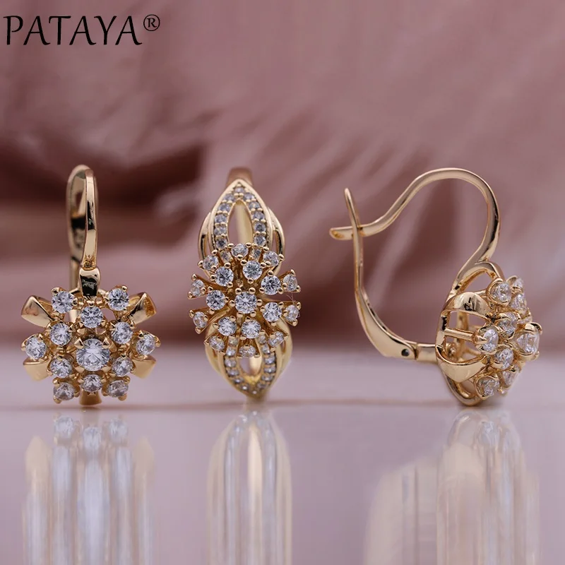 PATAYA New 585 Rose Gold Color Snowflake Drop Earrings Ring Set Natural Zircon Luxury Women Hollow Bridal Fashion Jewelry Sets
PATAYA New 585 Rose Gold Color Snowflake Drop Earrings Ring Set Natural Zircon Luxury Women Hollow Bridal Fashion Jewelry Sets