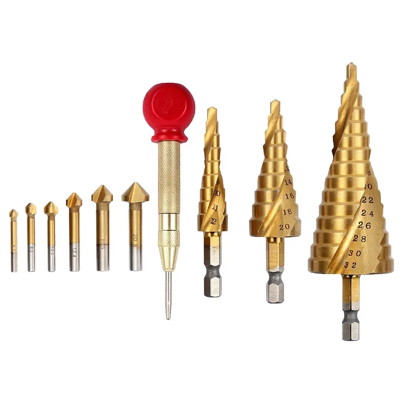 10Pcs/Set Drill Bits Kit HSS Spiral Grooved Step Drills Countersink Center Punch For PVC Wood Board Carbon Steel Iron
10Pcs/Set Drill Bits Kit HSS Spiral Grooved Step Drills Countersink Center Punch For PVC Wood Board Carbon Steel Iron