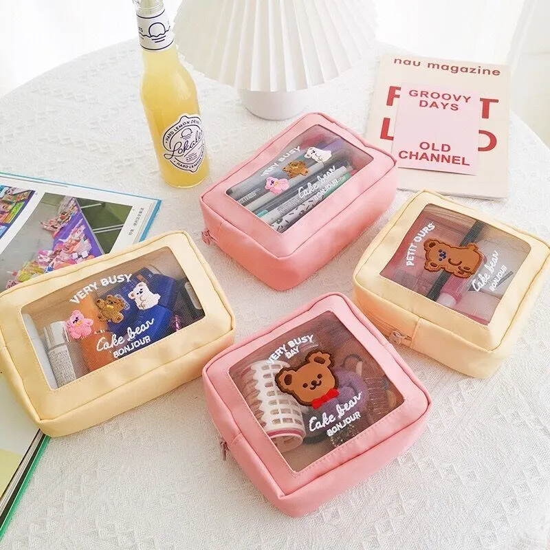Korea Cute Bear Mesh Cosmetic Bags Case Girl Kawaii Makeup Bag Pouch Fashion Women's Travel Wash Toilet Organizer Pouch Handbags
Korea Cute Bear Mesh Cosmetic Bags Case Girl Kawaii Makeup Bag Pouch Fashion Women's Travel Wash Toilet Organizer Pouch Handbags