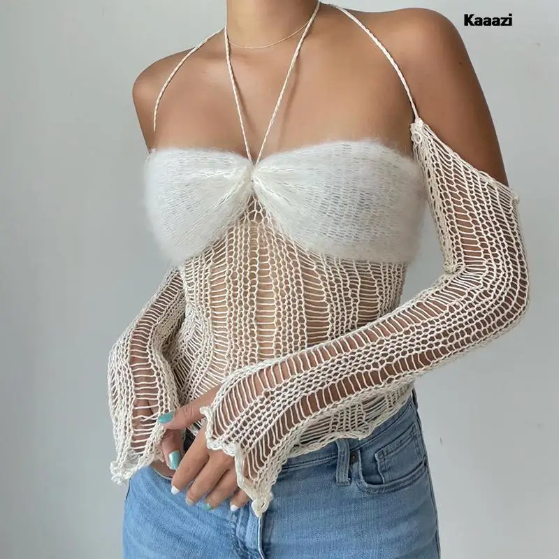 KAAAZI Hollow Out Straps Slip Tee Summer Bandage Halter Sexy Patchwork Knitting Sleeveless Ladies Crop Top Backless See Through
KAAAZI Hollow Out Straps Slip Tee Summer Bandage Halter Sexy Patchwork Knitting Sleeveless Ladies Crop Top Backless See Through