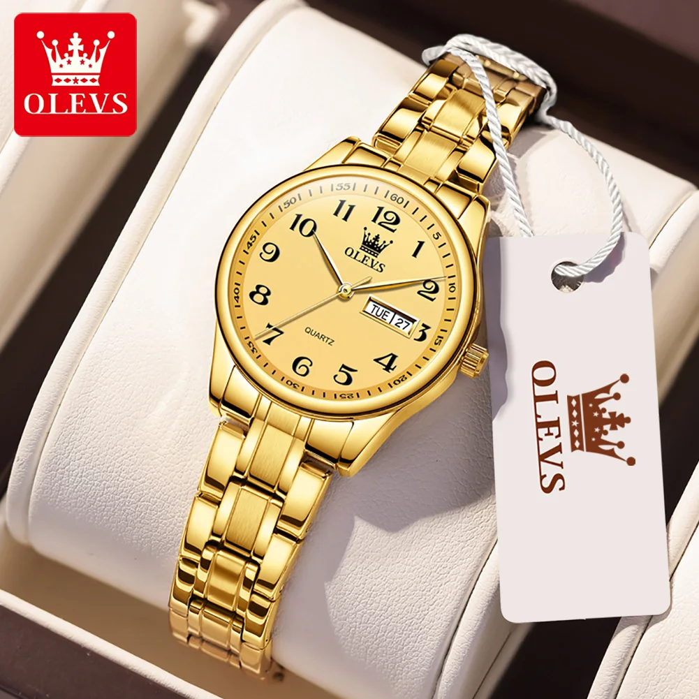 

OLEVS Luxury Golden Women Watches Calendar Week Display 30M Waterproof Small Analog Quartz Wrist Watch for Lady Reloj Mujer 5567