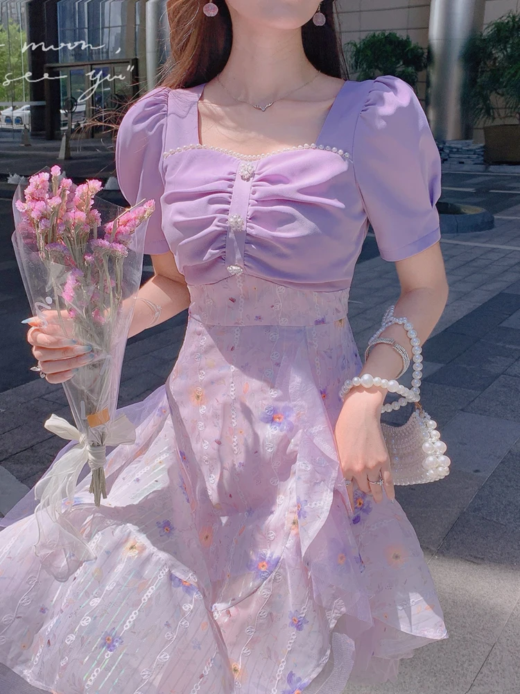 Purple Romantic Fairy Dresses For Woman Summer Beaded Square Neck Chiffon Embroidere Patchwork Irregular Chic Sweet Kawaii Dress
Purple Romantic Fairy Dresses For Woman Summer Beaded Square Neck Chiffon Embroidere Patchwork Irregular Chic Sweet Kawaii Dress