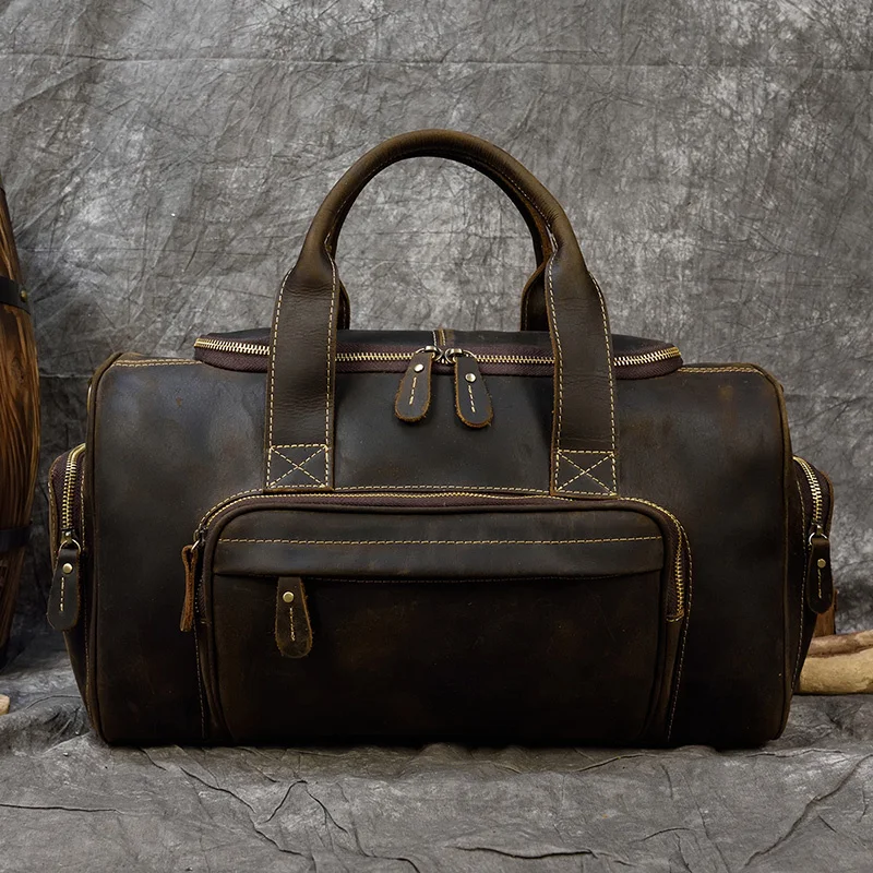 

2022 Featured Crazy Horse Men Leather Duffle BagTravel Bag Dual Use Vintage Weekend Bag Cowhide Weekender Bag Man Totes Handbag