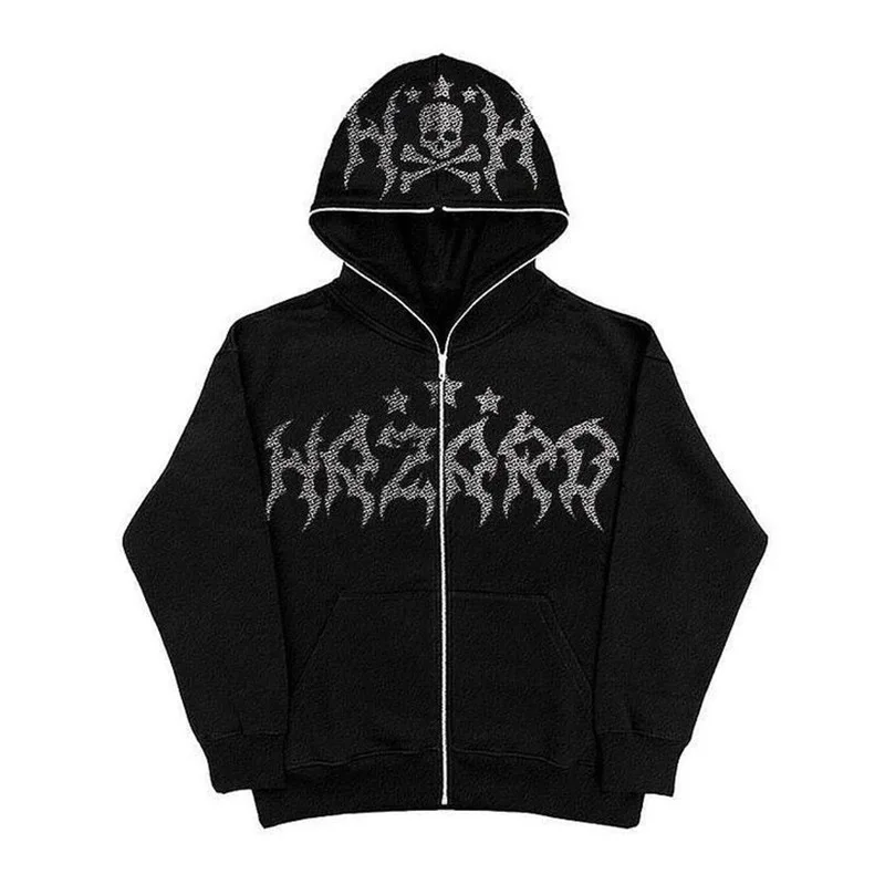 

2023 American sweatshirt hoodie rhinestone print full zip hoodie Y2K hoodie men's and women's outerwear neutral