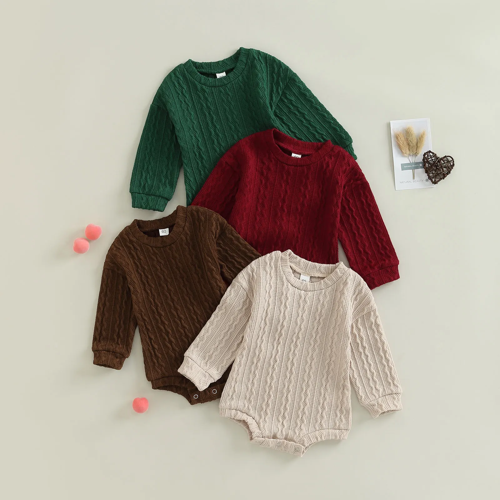 

Newborn Baby Girl Boy Crewneck Pullover Sweatshirt Romper Knitted Long Sleeve Bodysuits Tops Fall Winter Outfit Clothes