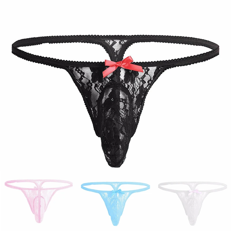 Sissy Men's Sexy Perspective Lace Thong Briefs Ultra-thin Breathable Stretch Bowknot G String Thongs See Through Underwear
Sissy Men's Sexy Perspective Lace Thong Briefs Ultra-thin Breathable Stretch Bowknot G String Thongs See Through Underwear