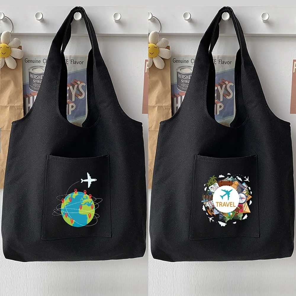 

Холщовая женская сумка для покупок, модная Экологически чистая многоразовая дамская сумочка-тоут с принтом в стиле Харадзюку для продуктов