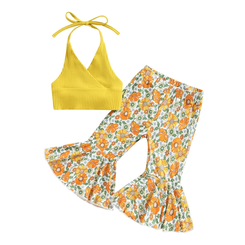 Kids Girls Summer Outfits Summer Bandage Sleeveless Tops and Casual Floral Flared Pants Set
Kids Girls Summer Outfits Summer Bandage Sleeveless Tops and Casual Floral Flared Pants Set