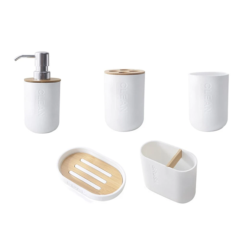 5Pcs Bamboo Bathroom Set Toilet Brush Holder Toothbrush Glass Cup Soap Dispenser Soap Dish Bathroom Accessories
5Pcs Bamboo Bathroom Set Toilet Brush Holder Toothbrush Glass Cup Soap Dispenser Soap Dish Bathroom Accessories