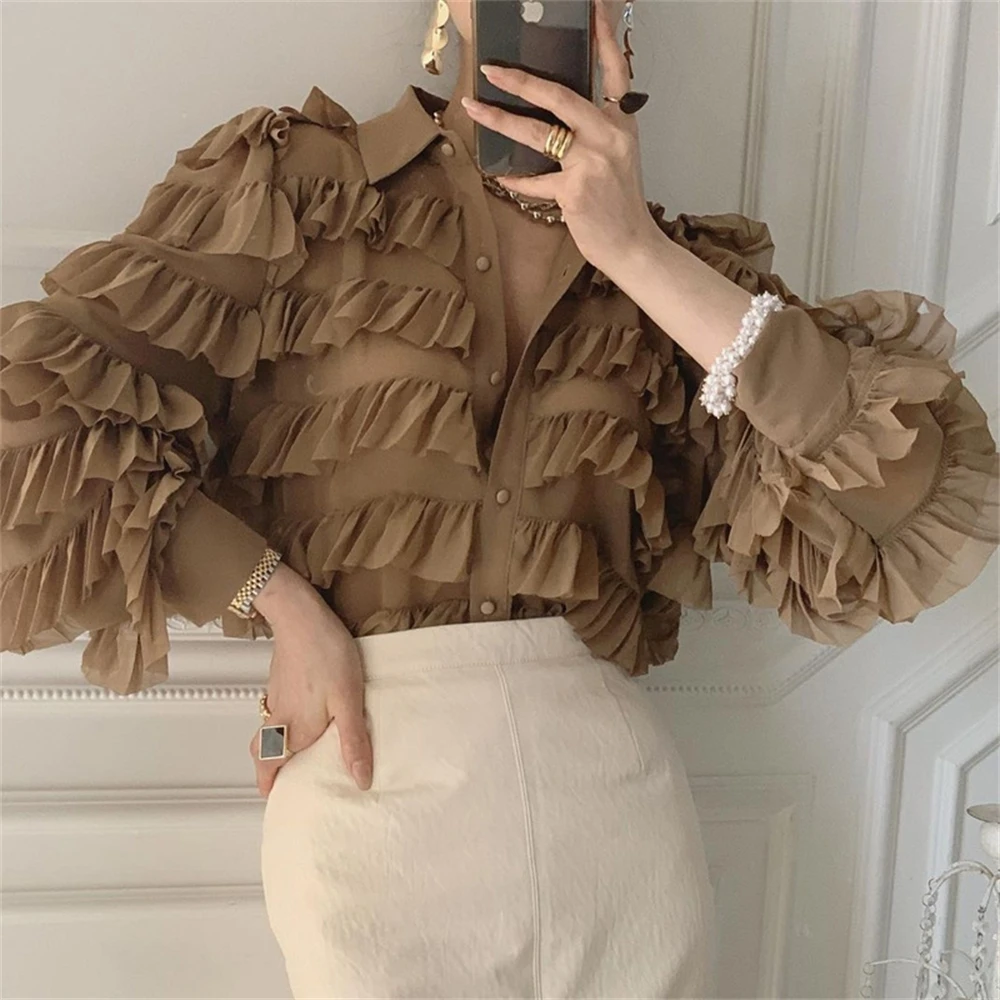 New Korean spring frilly female blouse turn down collar long sleeve loose hard work cupcake female blouse sweaters
New Korean spring frilly female blouse turn down collar long sleeve loose hard work cupcake female blouse sweaters