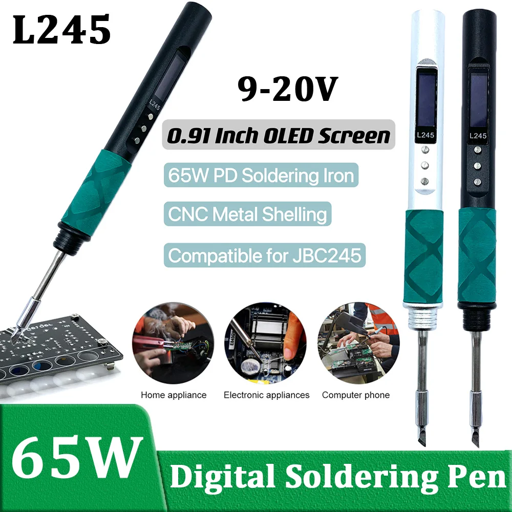 L245 3.2K 65W Digital Electric Soldering Pen CNC Shell Electric Heating Tools OLED Screen Soldering Iron QC PD Type-C for JBC245
L245 3.2K 65W Digital Electric Soldering Pen CNC Shell Electric Heating Tools OLED Screen Soldering Iron QC PD Type-C for JBC245