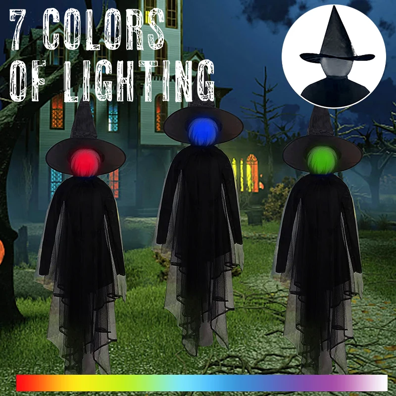 

Halloween Glowing Witch Head Scary Ghost Decor Holding Hands Horror Prop Light Up Witches Outdoor Garden Large Decorations Party