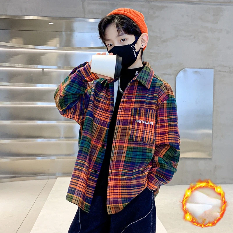 Boys Winter Shirt Fleece Thicken Warm Ornage Plaid Long Sleeve Blouse for Kids Casual All-match Children Clothes 12 13 14 Years
Boys Winter Shirt Fleece Thicken Warm Ornage Plaid Long Sleeve Blouse for Kids Casual All-match Children Clothes 12 13 14 Years