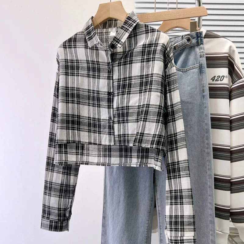 autumn cotton Women plaid irregular Shirts harajuku casual oversized crop Tops Blouses korean preppy style Long Sleeve blouse
autumn cotton Women plaid irregular Shirts harajuku casual oversized crop Tops Blouses korean preppy style Long Sleeve blouse