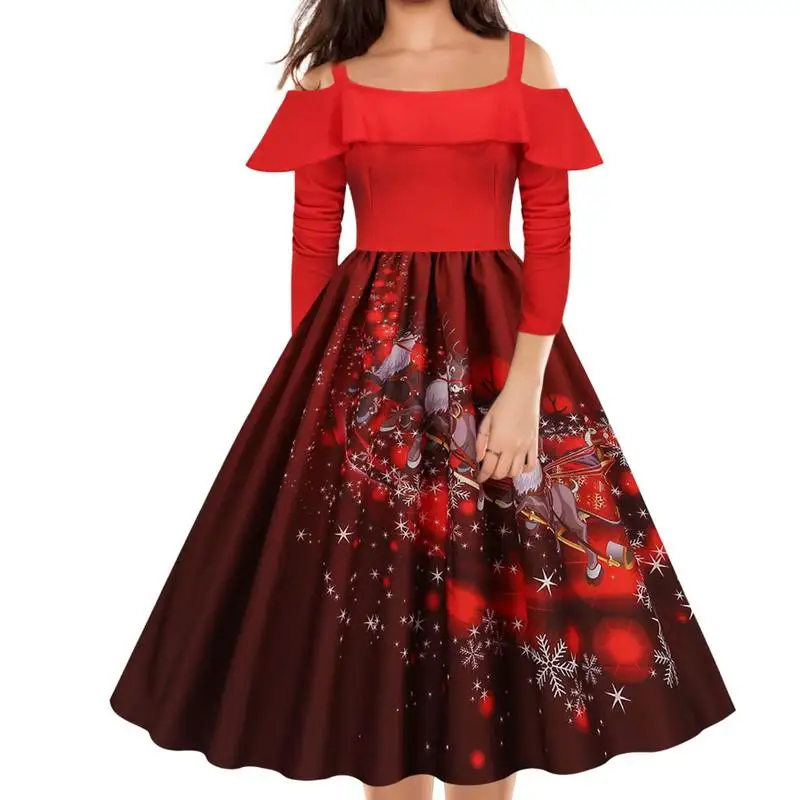 Christmas Print Dresses Red Christmas Dress For Women Holiday Elf Costume For Women Adult Christmas Dress Off-The-Shoulder
Christmas Print Dresses Red Christmas Dress For Women Holiday Elf Costume For Women Adult Christmas Dress Off-The-Shoulder