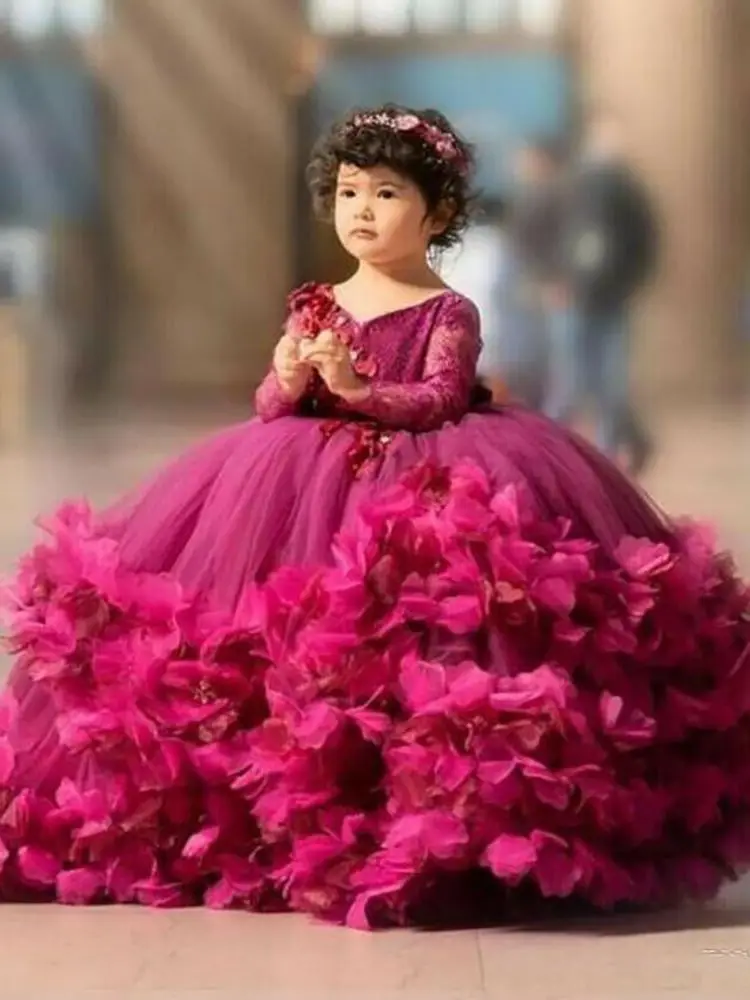 

Flower Girl Dress Children Wedding Bridemaid Dresses Kids Pink Tutu Sequin Gowns Girl Boutique Party Wear Elegant Frocks