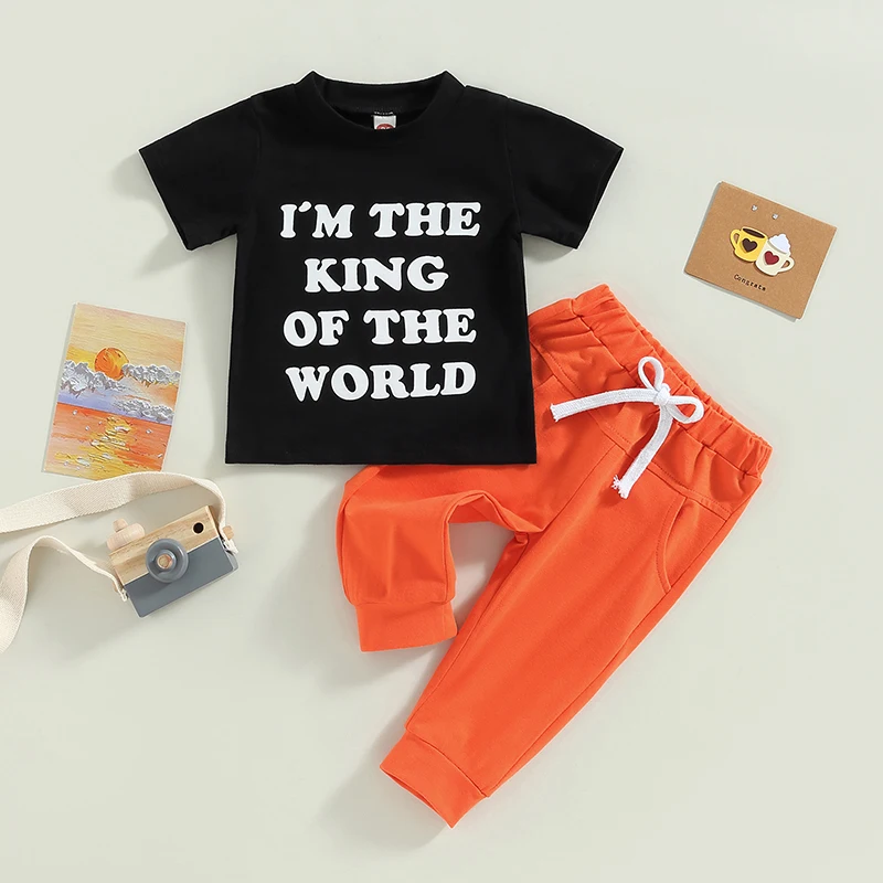 Baby Boys Outfits, Short Sleeve Crew Neck Letters Print T-shirt with Solid Pants
Baby Boys Outfits, Short Sleeve Crew Neck Letters Print T-shirt with Solid Pants