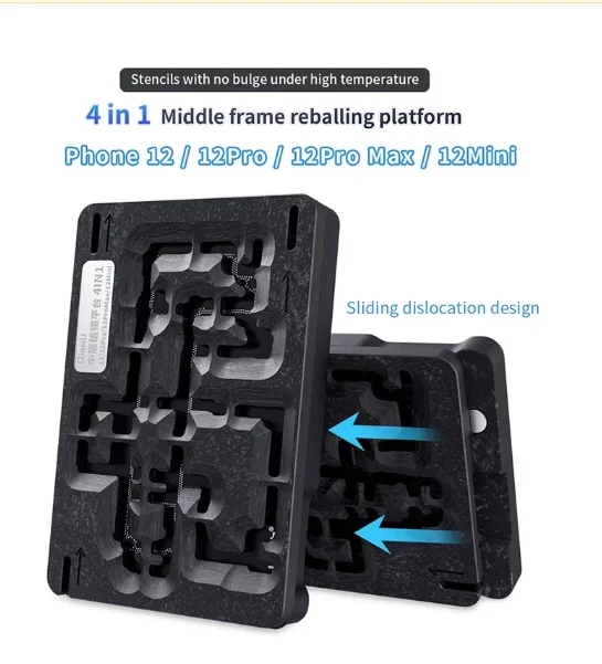 QianLi 4 in 1 Middle Frame Reballing Platform BGA Reballing Stencil Motherboard Fixture for iPhone 12 12PRO MIni Promax
QianLi 4 in 1 Middle Frame Reballing Platform BGA Reballing Stencil Motherboard Fixture for iPhone 12 12PRO MIni Promax
