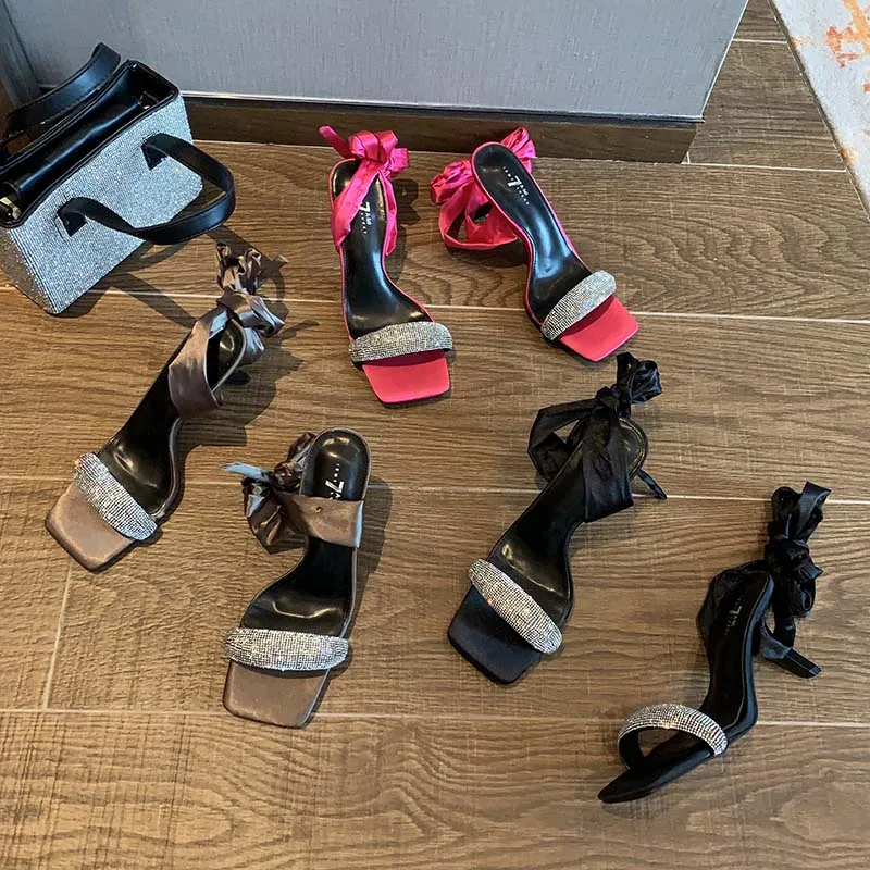 Rhinestone Women Sandals Thin High Heels Summer Dress Sandals Slides Mules Shoes Cross Tied Lace Up Pick Brown Black Party Pumps
Rhinestone Women Sandals Thin High Heels Summer Dress Sandals Slides Mules Shoes Cross Tied Lace Up Pick Brown Black Party Pumps