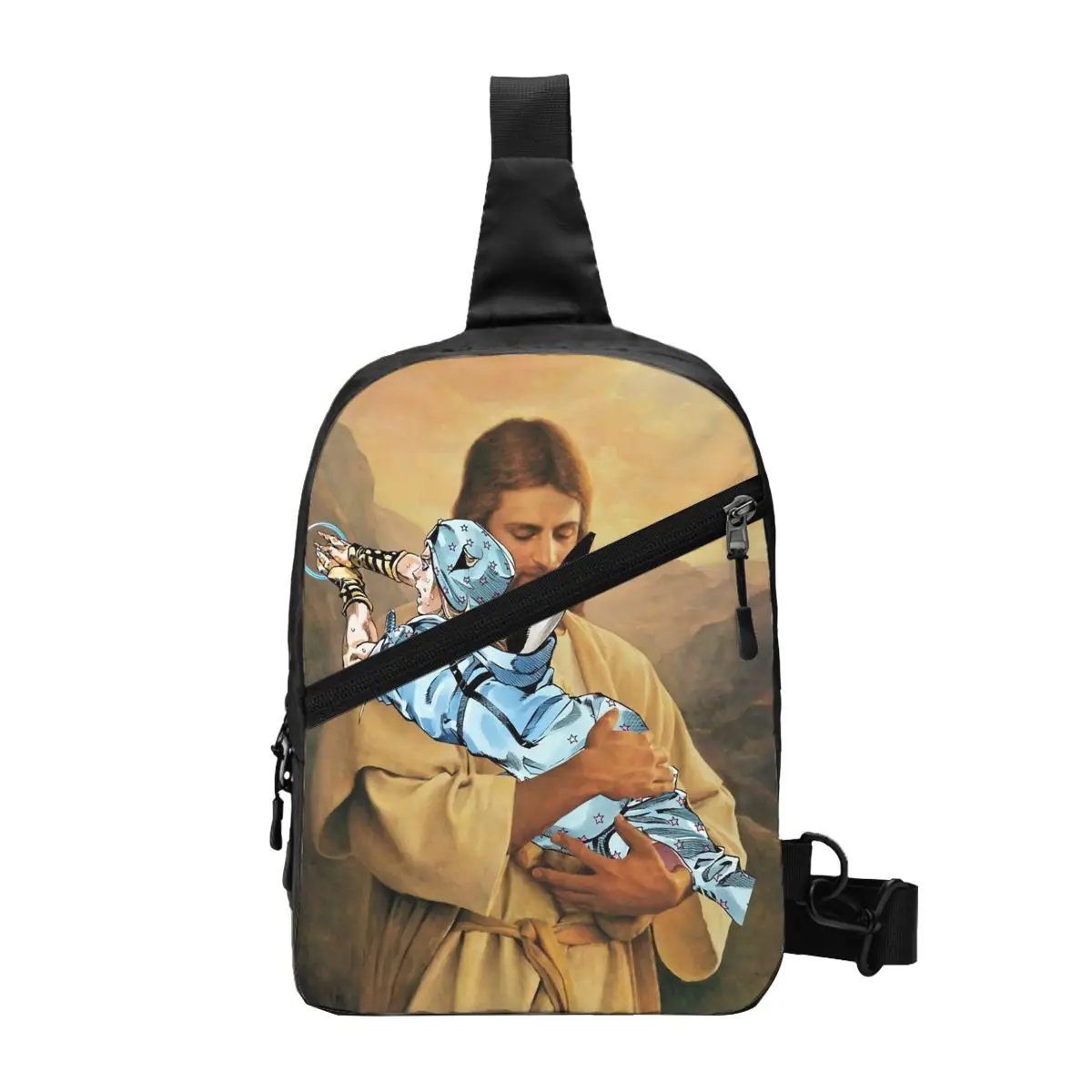 JOJO's Unique Adventures Of Polnareff Jesus Sling Chest Bag Customized Crossbody Shoulder Backpack for Men Travel Hiking Daypack
JOJO's Unique Adventures Of Polnareff Jesus Sling Chest Bag Customized Crossbody Shoulder Backpack for Men Travel Hiking Daypack