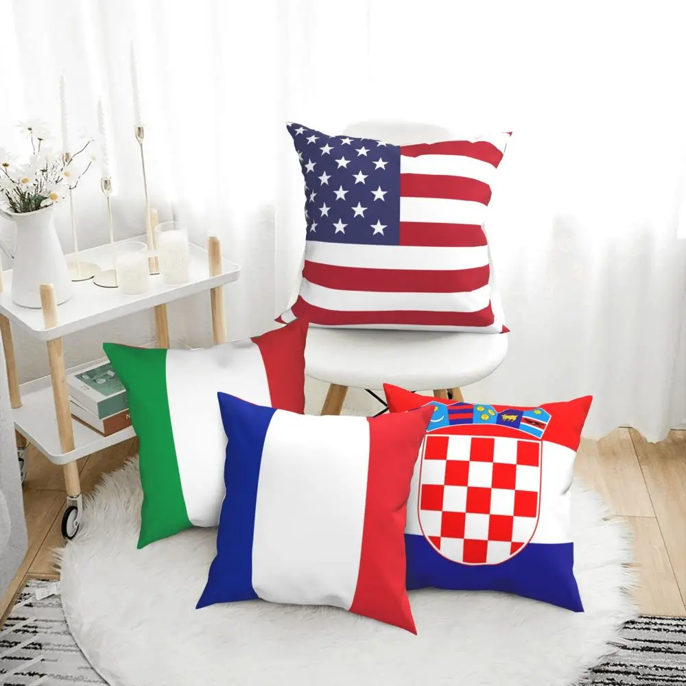 

USA Australia Flag Print Cushion Cover Super Soft Short Plush Pillow Covers 45*45 Throw Pillow Case Sofa Home Decor Pillowcase