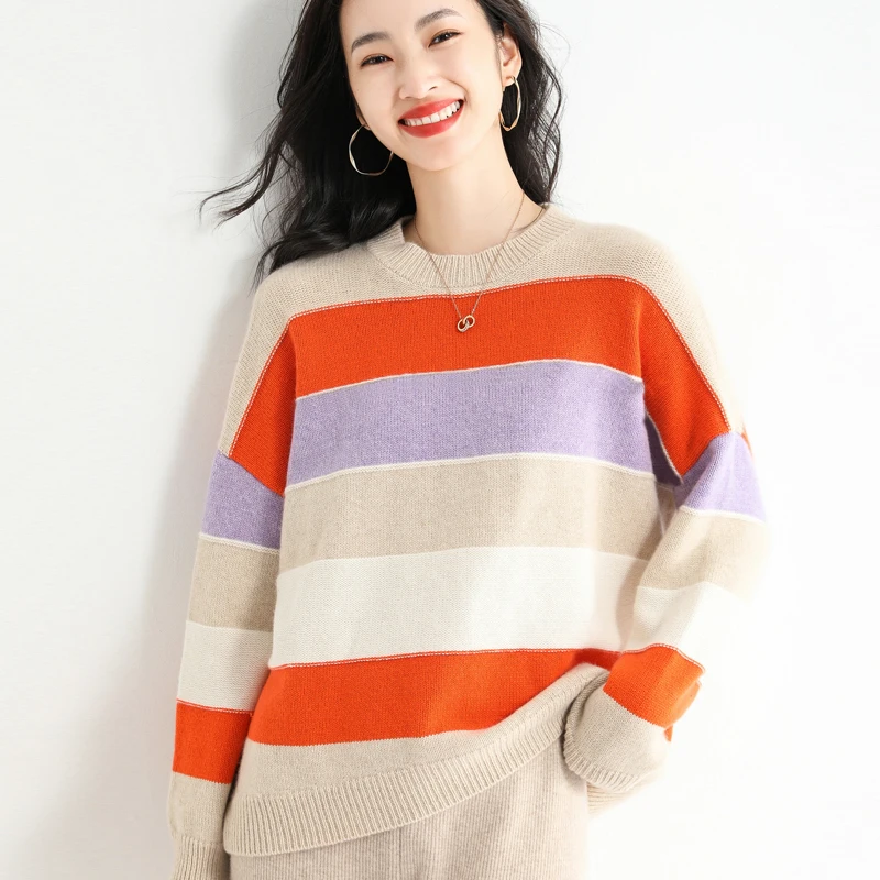 New 2022 Fashion Women Pullover Round Collar Sweater Contrast Stripe Long Sleeve Knitted Loose Casual Basic Tops
New 2022 Fashion Women Pullover Round Collar Sweater Contrast Stripe Long Sleeve Knitted Loose Casual Basic Tops