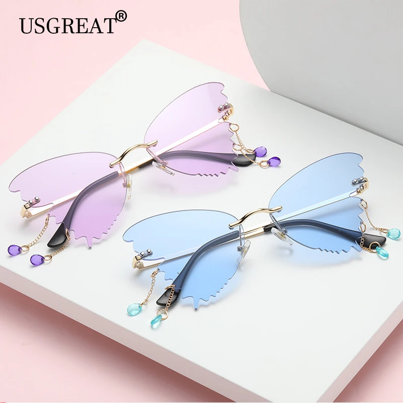 Fashion Butterfly Sunglasses Women Rhinestones Pendant Ladies Rimless Sun Glasses Trendy Oversized Rimless Tear Drip Eyewear
Fashion Butterfly Sunglasses Women Rhinestones Pendant Ladies Rimless Sun Glasses Trendy Oversized Rimless Tear Drip Eyewear
