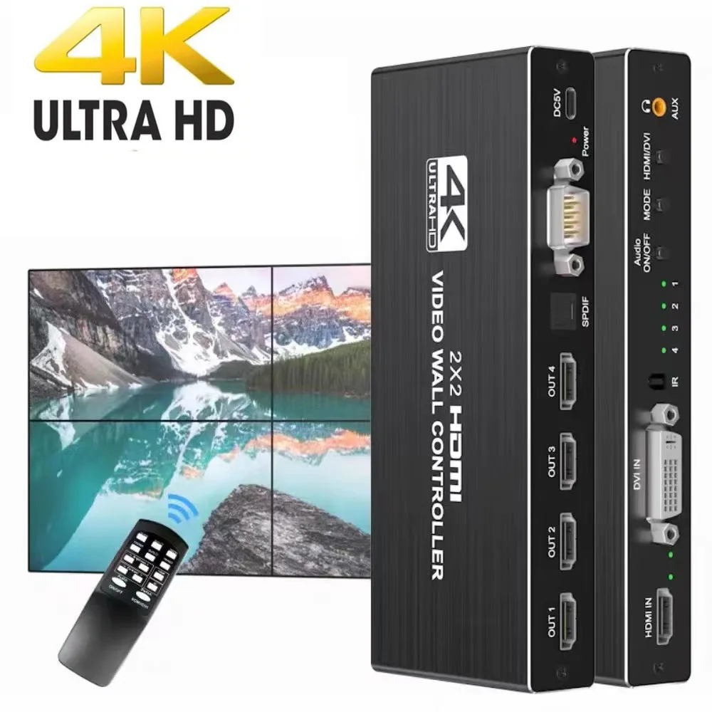 

2x2 HDMI DVI TV Video wall Controller Processor 1X2 1X4 1X3 2X1 3x1 4X1 multi video screen processor switcher splicer 180° Flip