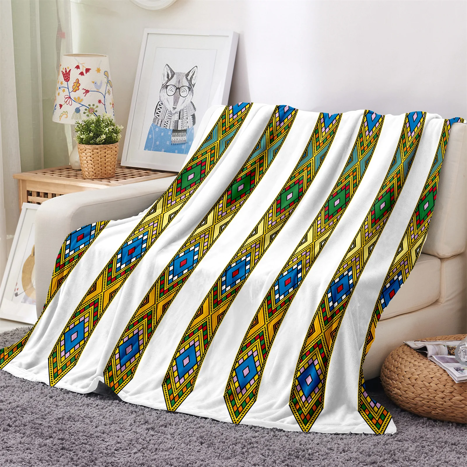 

White Africa Ethiopian Empire Abyssinia Soft Warm Polyester Throw Flannel Blanket for Couch Bed Travel Cover Bedspread Bedding