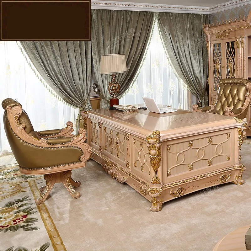 

Italian Palace European Solid Wood Desk Villa Luxury French Furniture Custom Made Table Office Computer